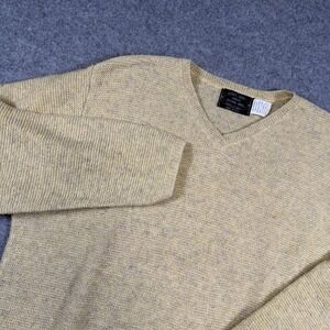 Shoot Flying Hill Sweater Mens Large Beige Shetland Wool V Neck Pullover USA VTG